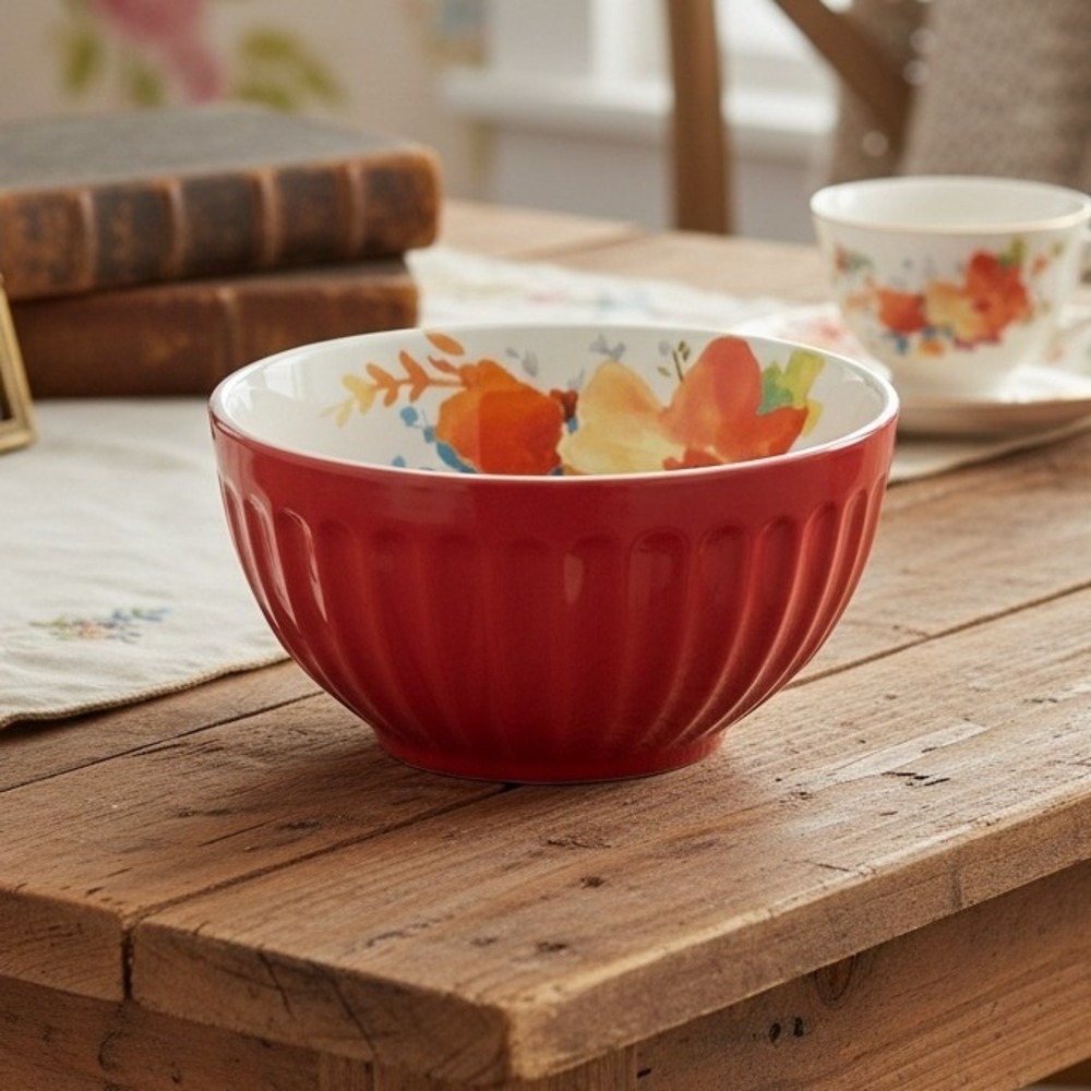 Pioneer woman 5.75" Latte ribbed bowl RED *